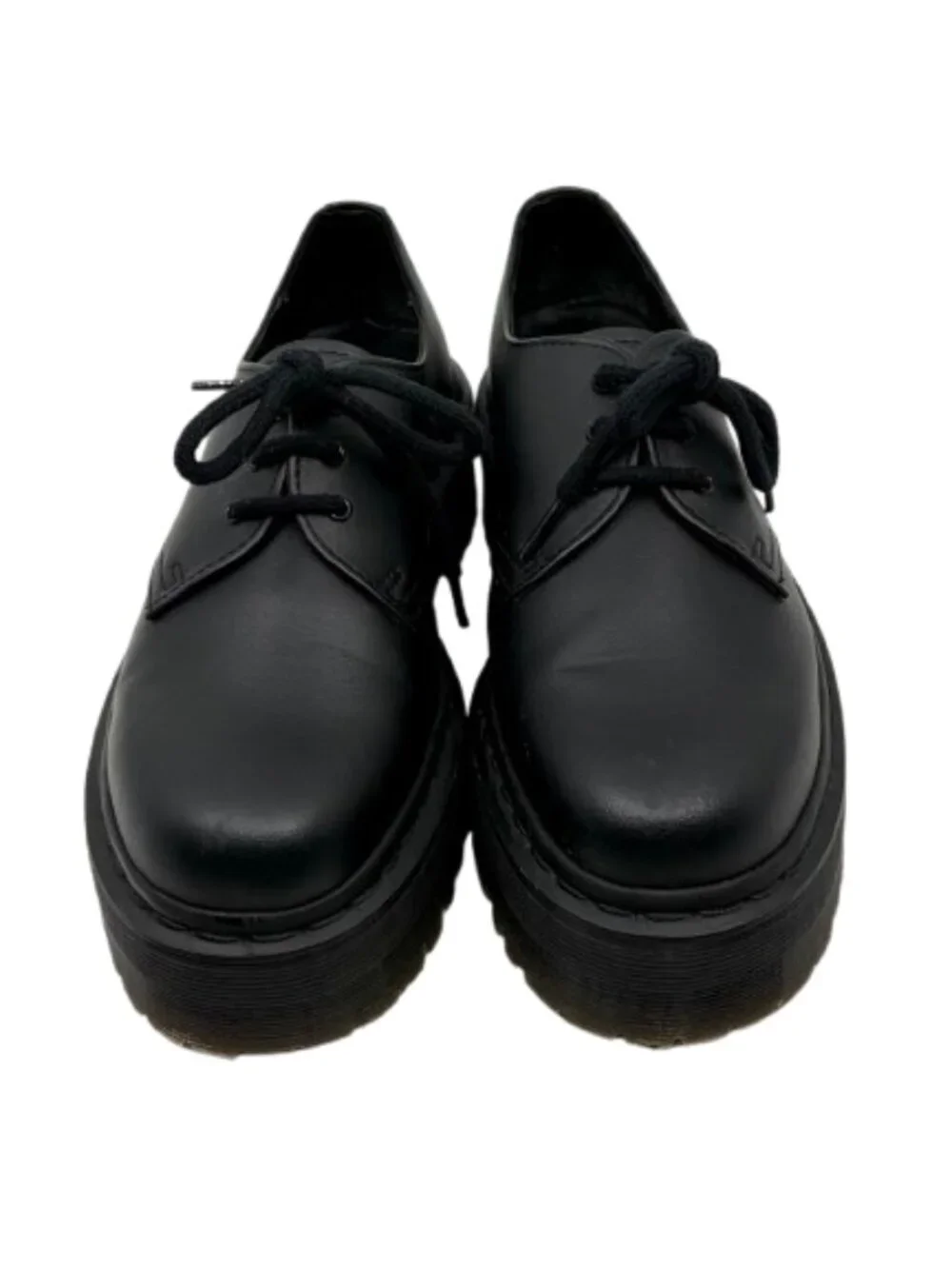 DR MARTENS~V 1461 QUAD MONO~BLACK VEGAN LEATHER PLATFORM OXFORD SHOES NEAR NEW
